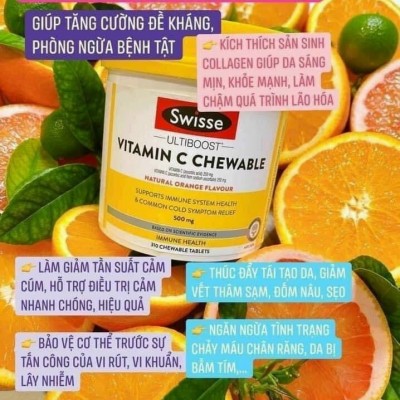 Viên nhai tăng sức đề kháng Swisse Vitamin C Chewable 500mg 310 Chewable Tablets